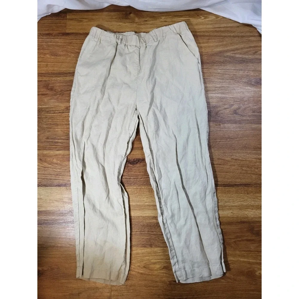 Quince Size M Beige 100% Linen Pull On Pants